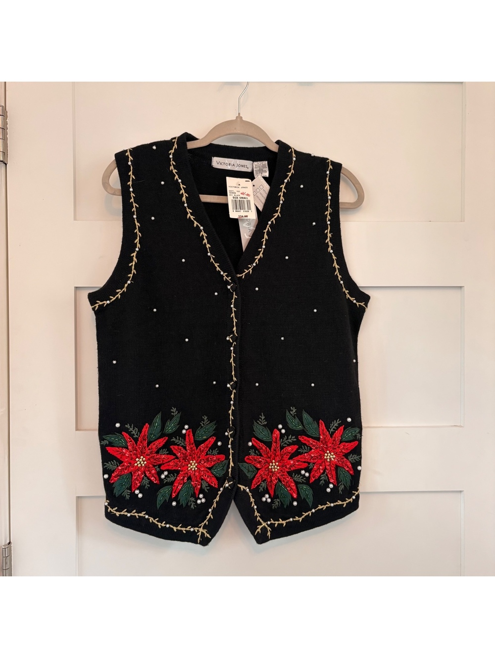 Vintage 90s Victoria Jones NWT Poinsettia Christmas Vest
